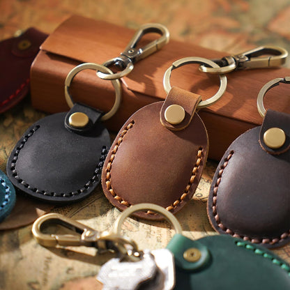 2/1 Pack Genuine Leather AirTag Keychain Holder . Secure Key Chain Case for Pet Collar Luggage Bag Full Cover Protective Keyring