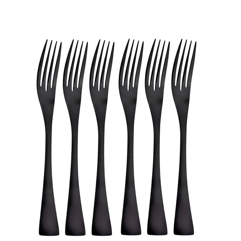 6Pcs Black Cutlery 304 Stainless Steel Dinnerware Set Steak Knife Silverware Creative Dinner Set Mirror Luxury Steak Knife Forks