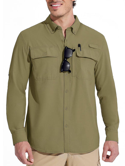 MAGCOMSEN Sun Protection Shirt Quick Dry Long Sleeve Mesh Breathable Shirt Multi Pockets Fishing Shirts Hiking Work Cargo Shirts