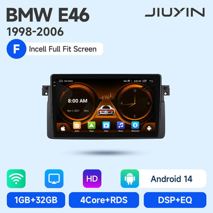 JIUYIN Android 15 Wireless Carplay Auto Rádio Estéreo Multimídia Automotivo Para BMW E46 M3 318 320 325 330 335 1998-2006 IPS