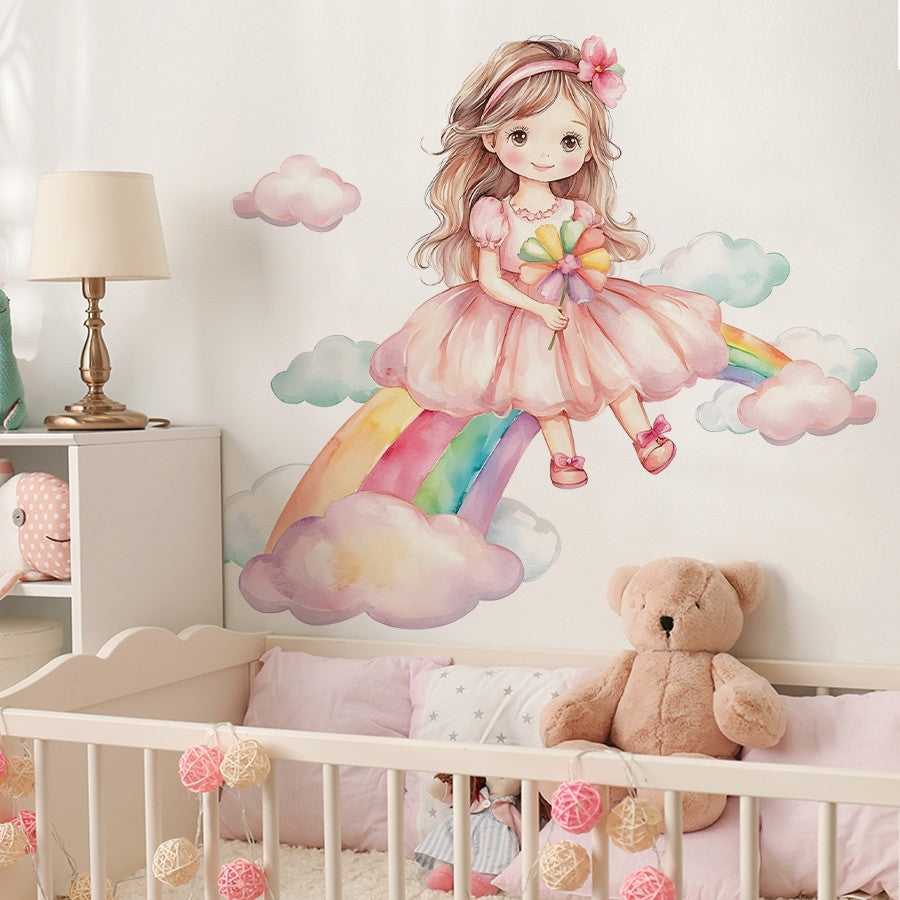 Girl Moon Butterflies Wall Stickers Kid Girls Room Bedroom Decoration Baby Nursery Home Decor Accessories Living Room Wall Decal
