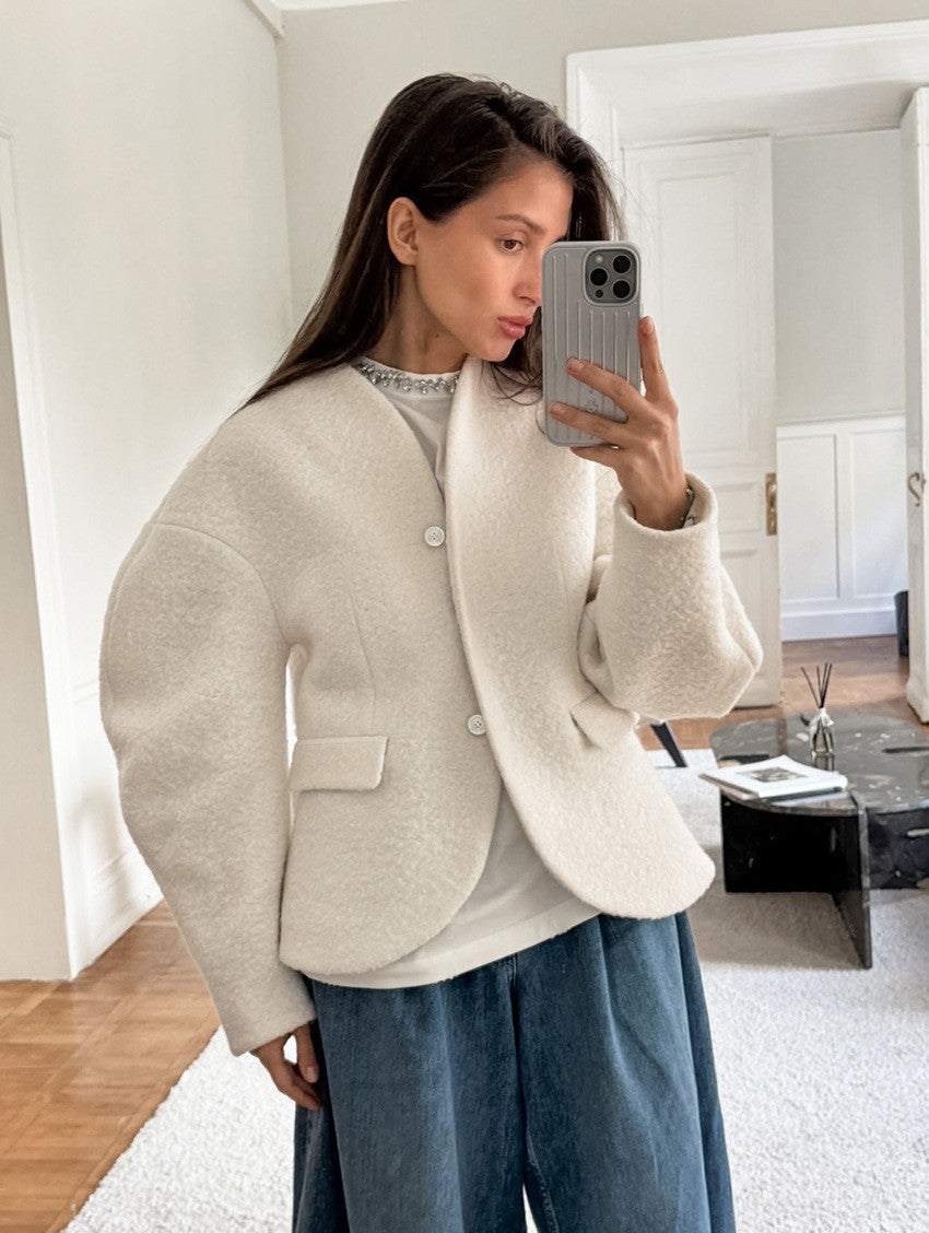 Leisure Solid Color Woolen Short Jacket Women Chic Collar Single Breasted Loose Outerwear Autumn New Daily Commuting Office Coat