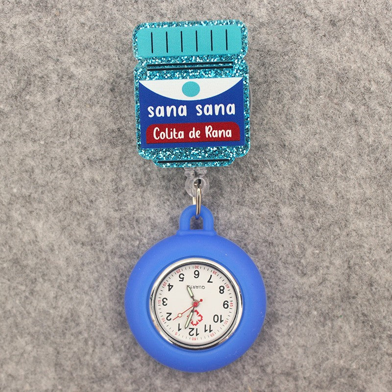 Glitter Acrylic Hospital Acrylic Heart Stethoscope Lovely Nurse Doctor Alligator Clip Pocket Watches Medical Hang Clock Gift