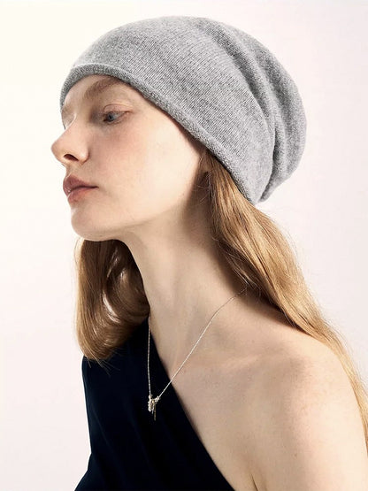 100% Cashmere Beanies Stocking Cap Women Men Seamless Knitted Woolen Hat Soild Colour Autumn Winter