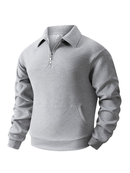 Autumn Men's Casual Sweatshirt Quarter Zip Solid Color Pullover Sweater Outdoor Daily Long Sleeve Polo Turtleneck Male Tops