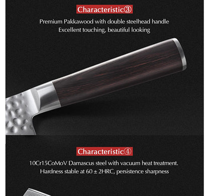 XINZUO 1-5 PCS Kitchen Knives Set VG10 Damascus Stainless Steel Sharp Chef Santoku Nakiri Slicing Paring Knife Pakkawood Handle