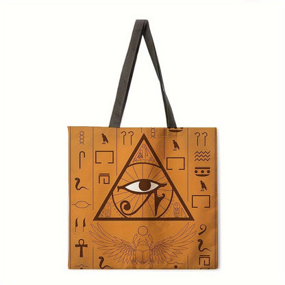 Egyptian Art Print Linen Tote Bag  Foldable Shoulder Handbag for Beac Casual Shopping Bag Daily Handbag Multi-functional