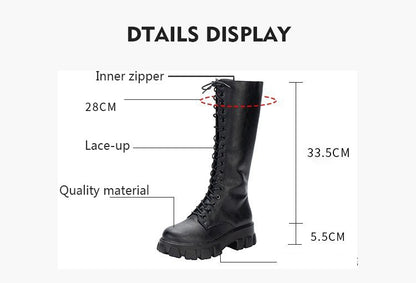 LazySeal Winter Long Boot Shoes Women White Lace Up Zip Height Increasing Pu Leather Shoes Plush Botas Mujer Big Size 43