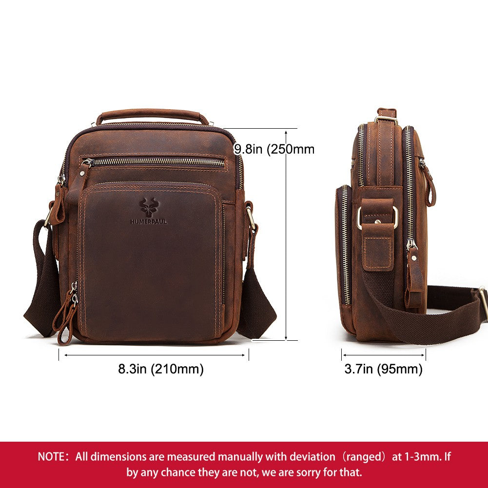 HUMERPAUL Genuine Leather Men's Shoulder Bag Vintage Cross Bags Large Capacity Male Messenger Tote Bag Travel Bolso Hombres