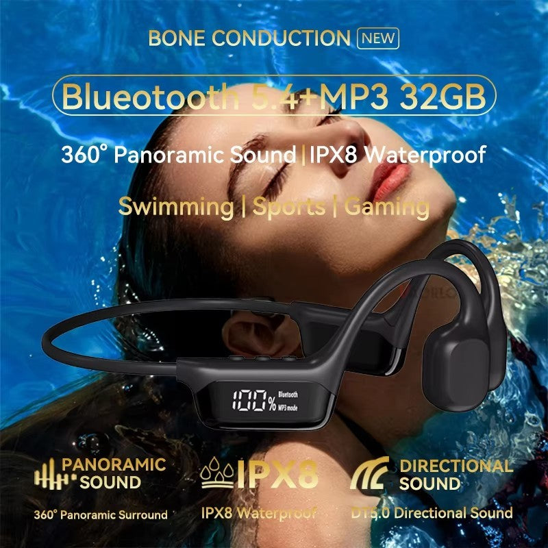 Real Swimming Bone Conduction Earphones Bluetooth Wireless Hifi Headphone IPX8 Waterproof 32GB MP3 Player Mic Headset