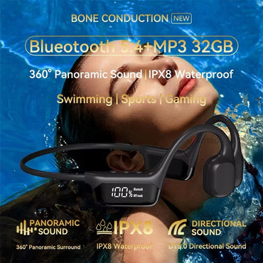 Real Swimming Bone Conduction Earphones Bluetooth Wireless Hifi Headphone IPX8 Waterproof 32GB MP3 Player Mic Headset