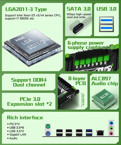 Kit Placa-mãe MACHINIST X99 PR9 LGA 2011-3 Conjunto CPU Intel Xeon E5 2650 V3 E RAM DDR4 16 GB (2*8 GB) Combo usb3.0 opcional