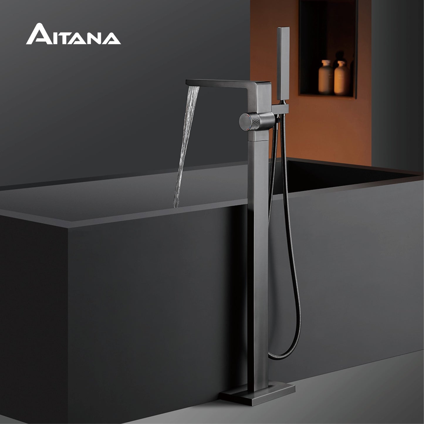 Luxury Black Brass Bathroom Faucet Floor standing Design Single Handle Hot and Cold Water Embedded Design Simple Bathtub Mixer