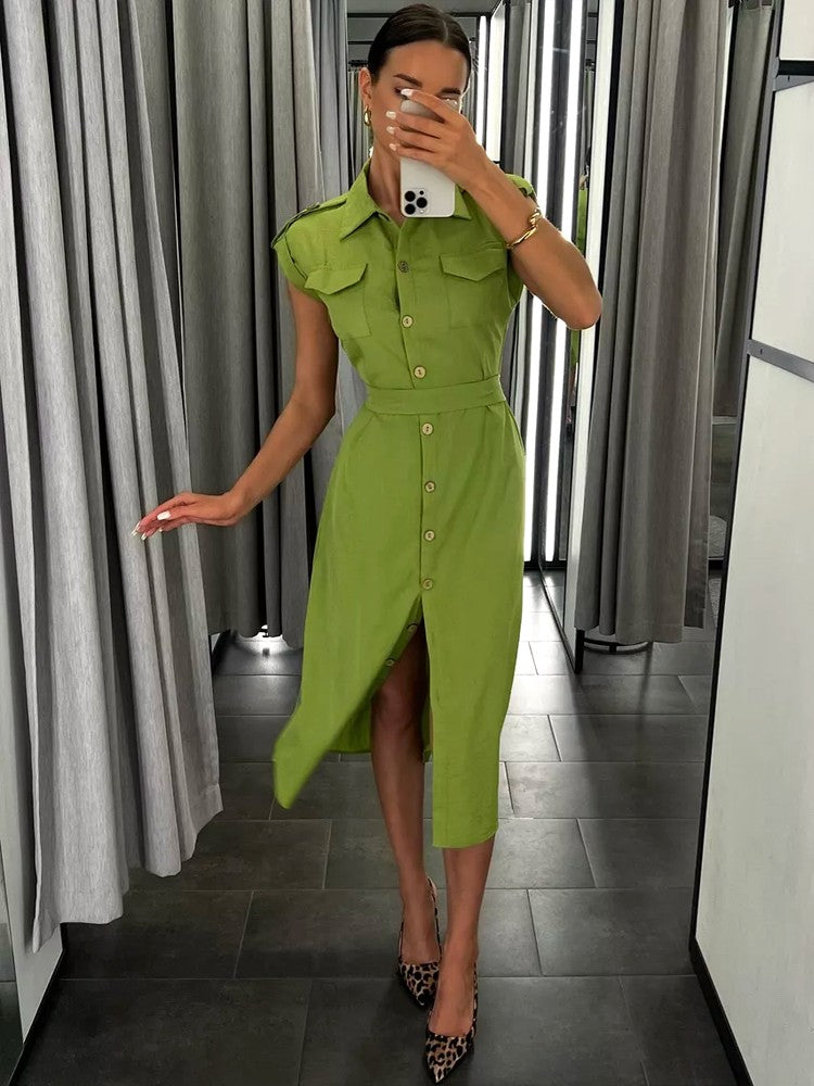 Women's Long Summer Dress Vintage A-line Casual Light Midi Dress Short Sleeve  E