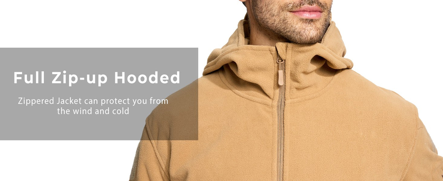 TACVASEN Winter Hooded Coats Mens Fleece Jackets Full Zip Up Multi-Pockets Fishing Hiking Climbing Outerwear Causal Parka Tops