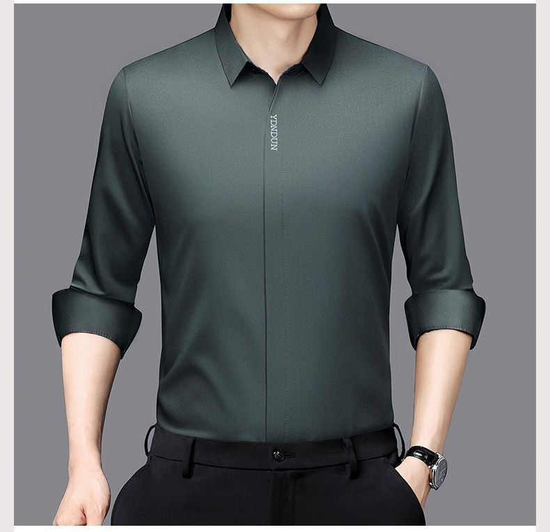 High End  Mulberry Silk Men Business Shirt Long Sleeve  Button Invisible Elastic Tops Wrinkle Resistant  Luxurious Men Shirt