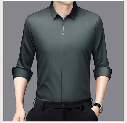 High End  Mulberry Silk Men Business Shirt Long Sleeve  Button Invisible Elastic Tops Wrinkle Resistant  Luxurious Men Shirt