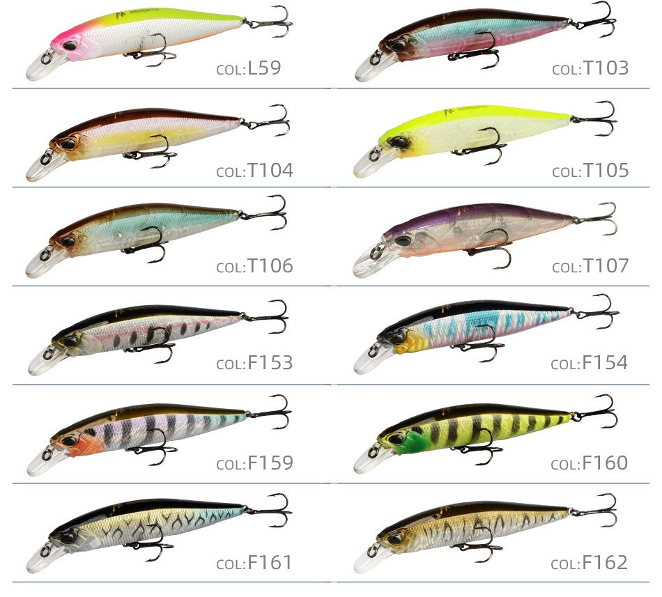 MEREDITH JERK MINNOW 100F 14g Flutuante Wobbler Isca de Pesca 24 Cores Isca Minnow Isca Dura Qualidade Profissional Profundidade0.8-1.0m