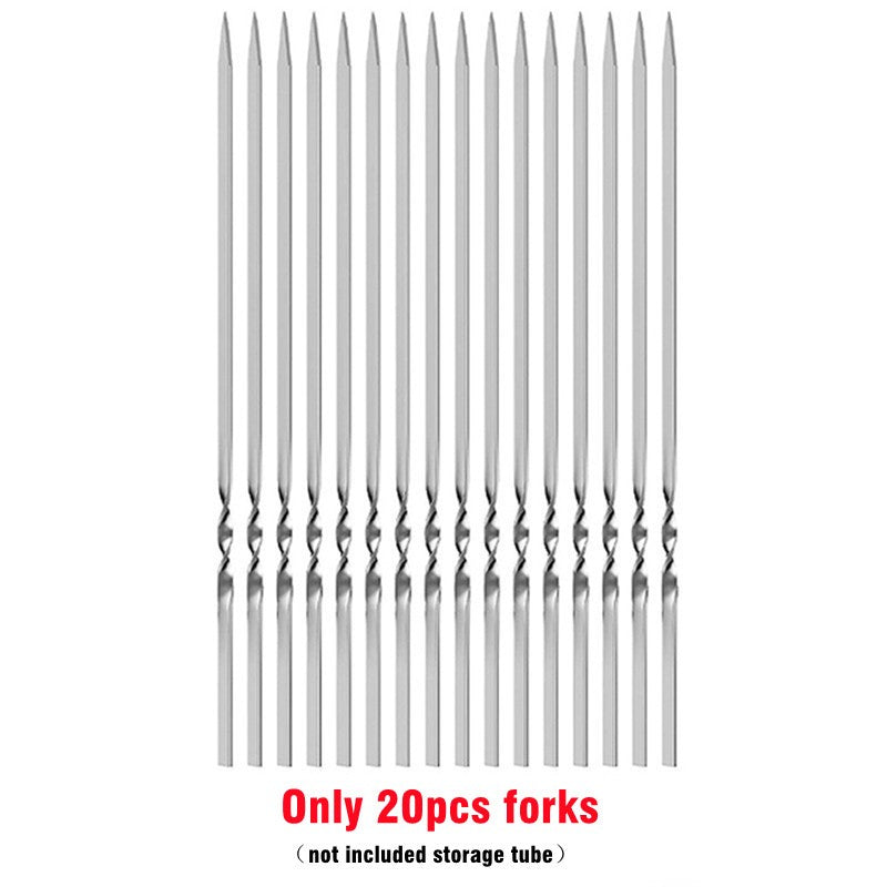 Skewers for Grilling Storage Tube Stainless Steel Barbecue Skewer BBQ Needle Sticks Metal Flat Forks for Kitchen Camping Gadgets