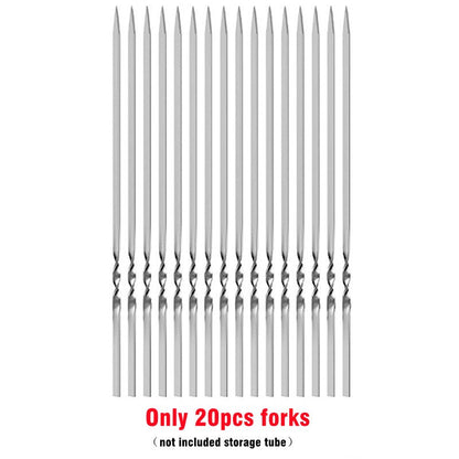 Skewers for Grilling Storage Tube Stainless Steel Barbecue Skewer BBQ Needle Sticks Metal Flat Forks for Kitchen Camping Gadgets