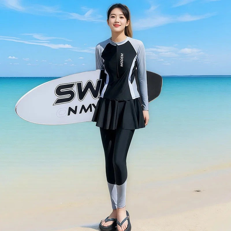 Women's Swimming Suit 2025 New Style Four-Piece Conservative Bikini Long Sleeve Long Pants Surfing Snorkeling Mother Suit