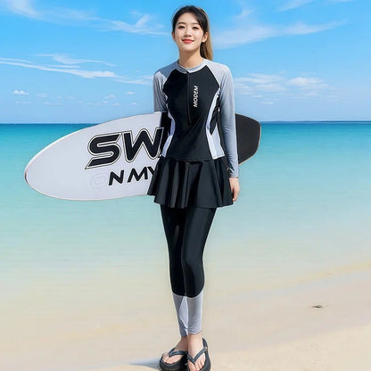 Women's Swimming Suit 2025 New Style Four-Piece Conservative Bikini Long Sleeve Long Pants Surfing Snorkeling Mother Suit