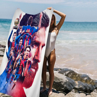 Toalha de Praia Estampada de Microfibra M-Messi, Estrela do Futebol, para Montanhismo, Yoga, Praia, Natação, Corrida, Absorvente e Macia