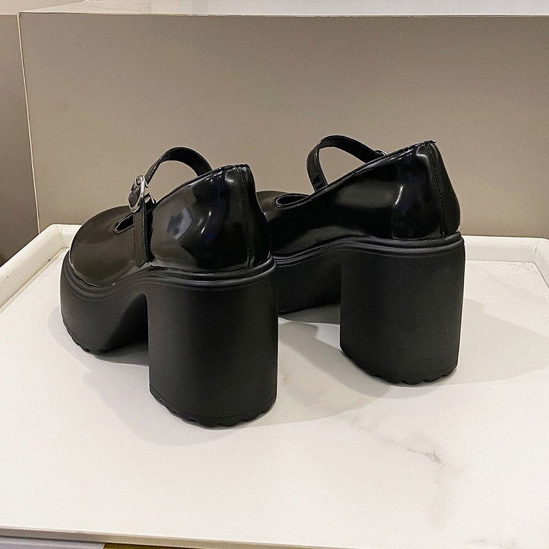 Sapatos Mary Jane Pretos de Salto Agulha Feminino 2023 Gótico Plataforma Grossa Bombas Sapatos Femininos Plus Size com Fivela no Tornozelo para Festa Lolita 42