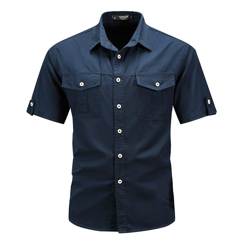 New Summer Men Short Sleeve Tooling Shirts Military Stytle Multi Pockets Cargo Shirts High Quality Men Cotton Casual Shirts 5XL