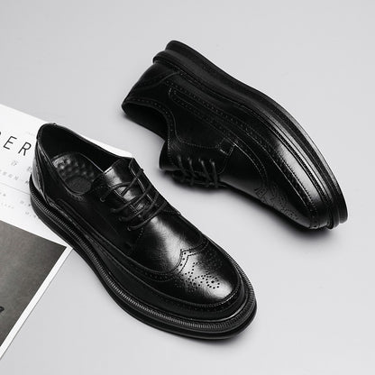 Fashion Derby Leather Men Shoes White Brogue Lace Up Solid Simple Dress Business Casual Party Wedding Flat Shoes For Man