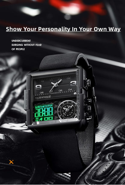 Mark Fairwhale Luxury Quartz Watches Men Fashion Brown Leather Strap Clock Military Waterproof Square Electronic WristWatch 2023