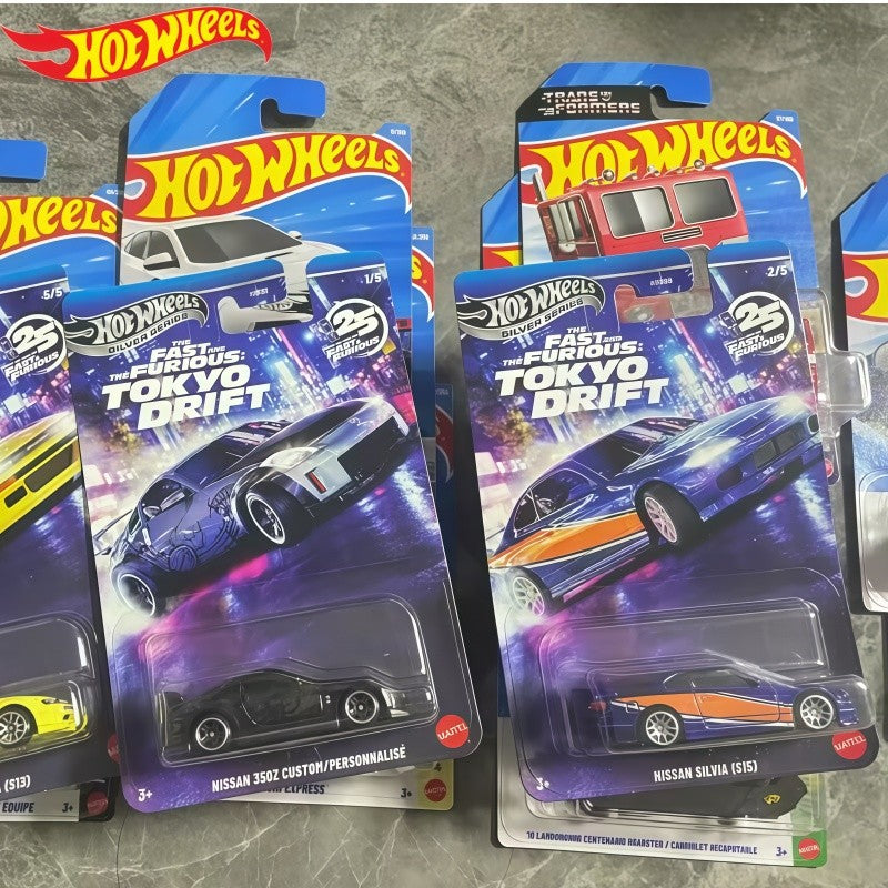 Hot Wheels Fast & Furious Silver Series Tokyo Drift Set 2025 Die-Cast Model Cars Nissan Chevrolet 1/64 Scale Collectible Toys