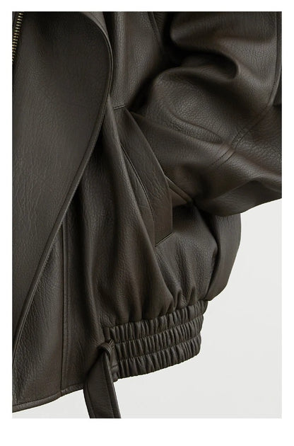 Mauroicardi Spring Autumn Retro Black Oversized Pu Leather Motorcycle Jacket Women Belt Zipper Luxury European Fashion 2025