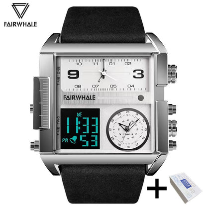 Mark Fairwhale Luxury Quartz Watches Men Fashion Brown Leather Strap Clock Military Waterproof Square Electronic WristWatch 2023