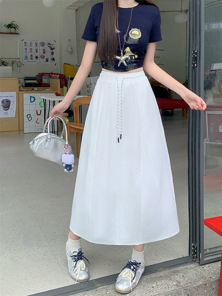 Plus Size Skirt Women 2025 Summer New Fashionable High Elastic Waist A Line Skirt Korean Style Casual Long Skirt Woman