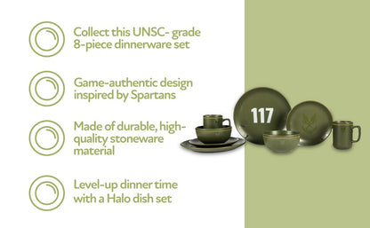 HALO Master Chief 117 – Conjunto de Louças de Cerâmica com 8 Peças | Essenciais de Cozinha para Casa com Tema de Videogame | Inclui Pratos Rasos e de Salada