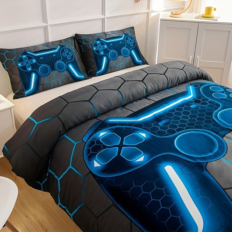 Game Console Duvet Cover Set for Boys Girls 3D Gaming Geometric Lightweight Microfiber Bedding Sets 1*Duvet Cover + 2*Pillowcase