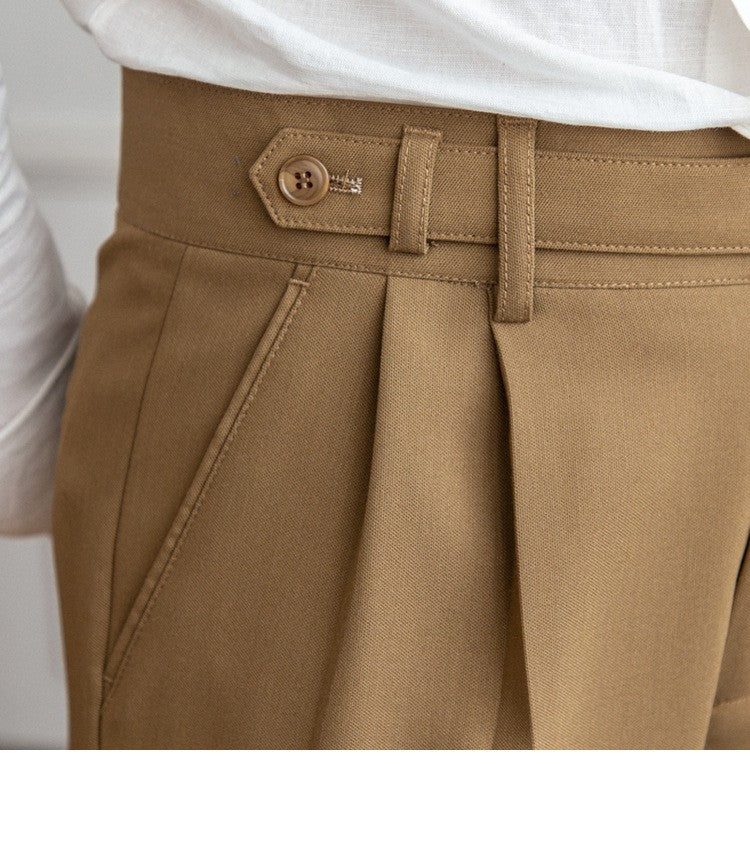 High Waisted Men Straight Casual Suit Pants High Quality Naples Pants British Elegant Trousers Apricot Black Banquet Wedding