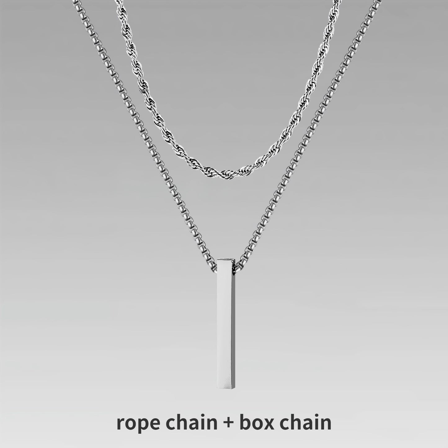 Vnox 3D Vertical Bar Necklaces for Men, Layering Stainless Steel Geometric Pendant, Layered Wheat Rope Cuban Chain, Boy Collar