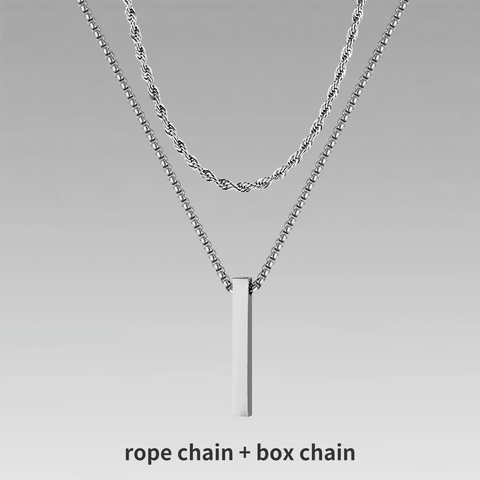 Vnox 3D Vertical Bar Necklaces for Men, Layering Stainless Steel Geometric Pendant, Layered Wheat Rope Cuban Chain, Boy Collar