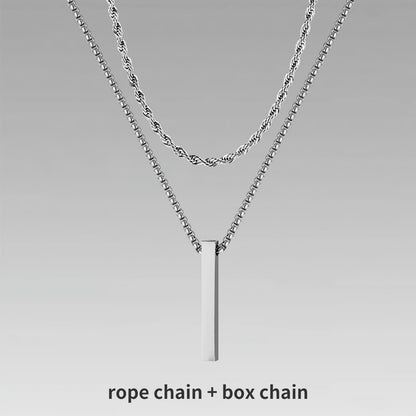 Vnox 3D Vertical Bar Necklaces for Men, Layering Stainless Steel Geometric Pendant, Layered Wheat Rope Cuban Chain, Boy Collar