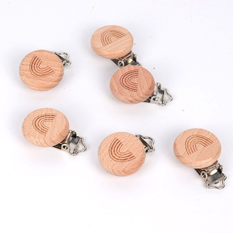5 Piece wooden rainbow bear flower cart heart shaped bird elephant round star Clip Free DIY Baby Natural pacifier Chain Gift