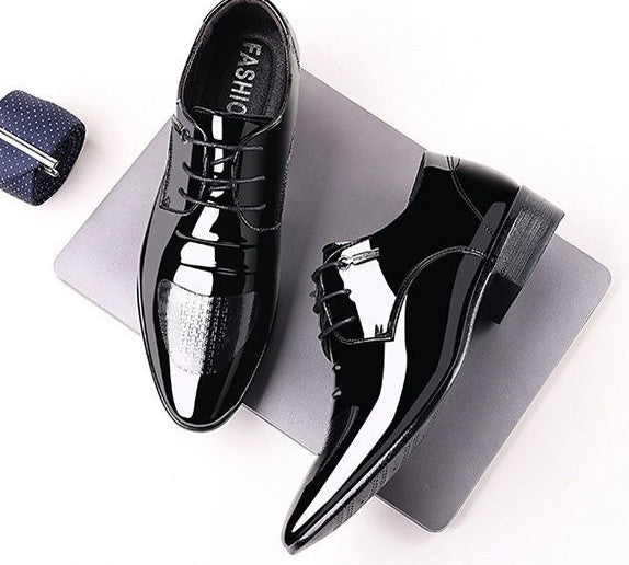 Sapatos Sociais Masculinos de Amarrar em Couro Envernizado Preto Bico Fino Estilo 2025 Preço Baixo Luxo Designer Escritório Terno 39 Masculino