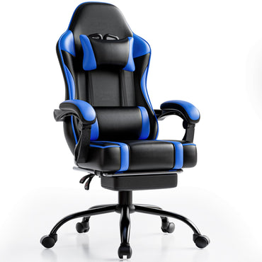 Cadeira Gamer com Apoio para os Pés, Cadeira de Videogame de Couro PU para Adultos, Cadeira Gamer Reclinável para Escritório