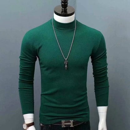 Hot Winter Warm Men Mock Neck Basic Plain T-shirt Blouse Pullover Long Sleeve Top Male Outwear Slim Fit Stretch Fashion Sweater