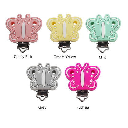 Chenkai 10PCS Round Bear Star Silicone Teether Clip DIY Baby Pacifier Dummy Chain Holder Soother Nursing Jewelry Toy Clips