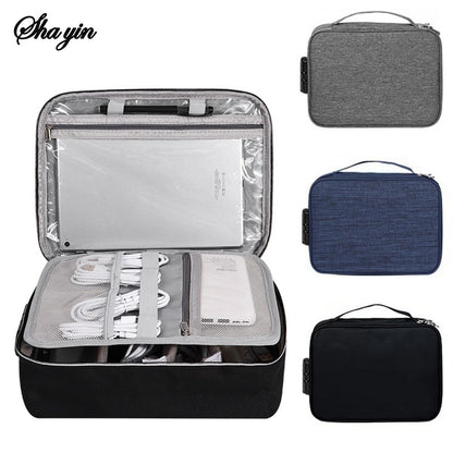 Locking Tech Organizer Bag - Anti-Theft Storage Case with Password Protection for iPad, Laptop Cables & USB Drives