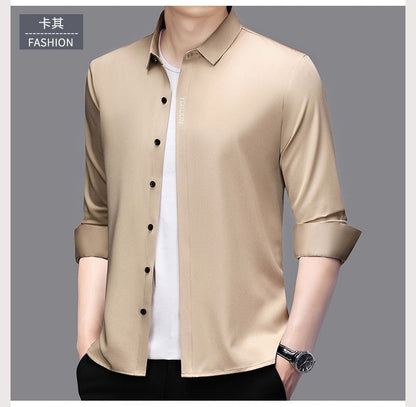 High End  Mulberry Silk Men Business Shirt Long Sleeve  Button Invisible Elastic Tops Wrinkle Resistant  Luxurious Men Shirt