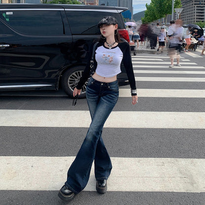 High Waist Jeans Womens Fashion Personality Slim Fit Retro Bell Bottoms Trousers Autumn Winter Jeans Women's Pants Women Pants