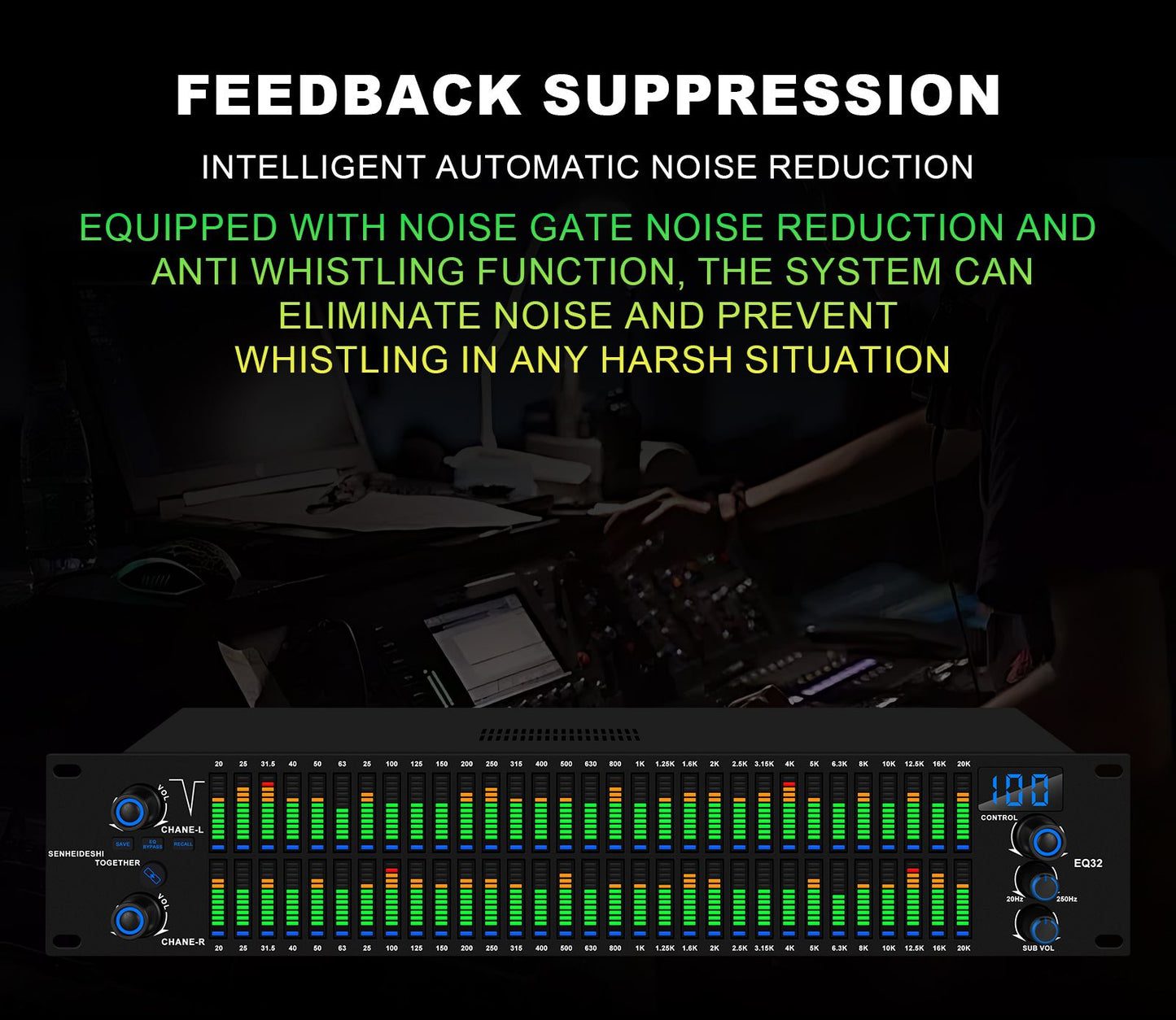 EQ31SUB Digital Equalizer 31 Stage Tuner Professional Stage Performance Noise Reduction Audio Processing